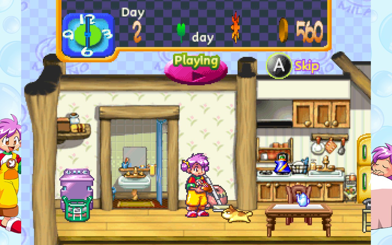 A girl in her house is preparing food for a chonky cat.