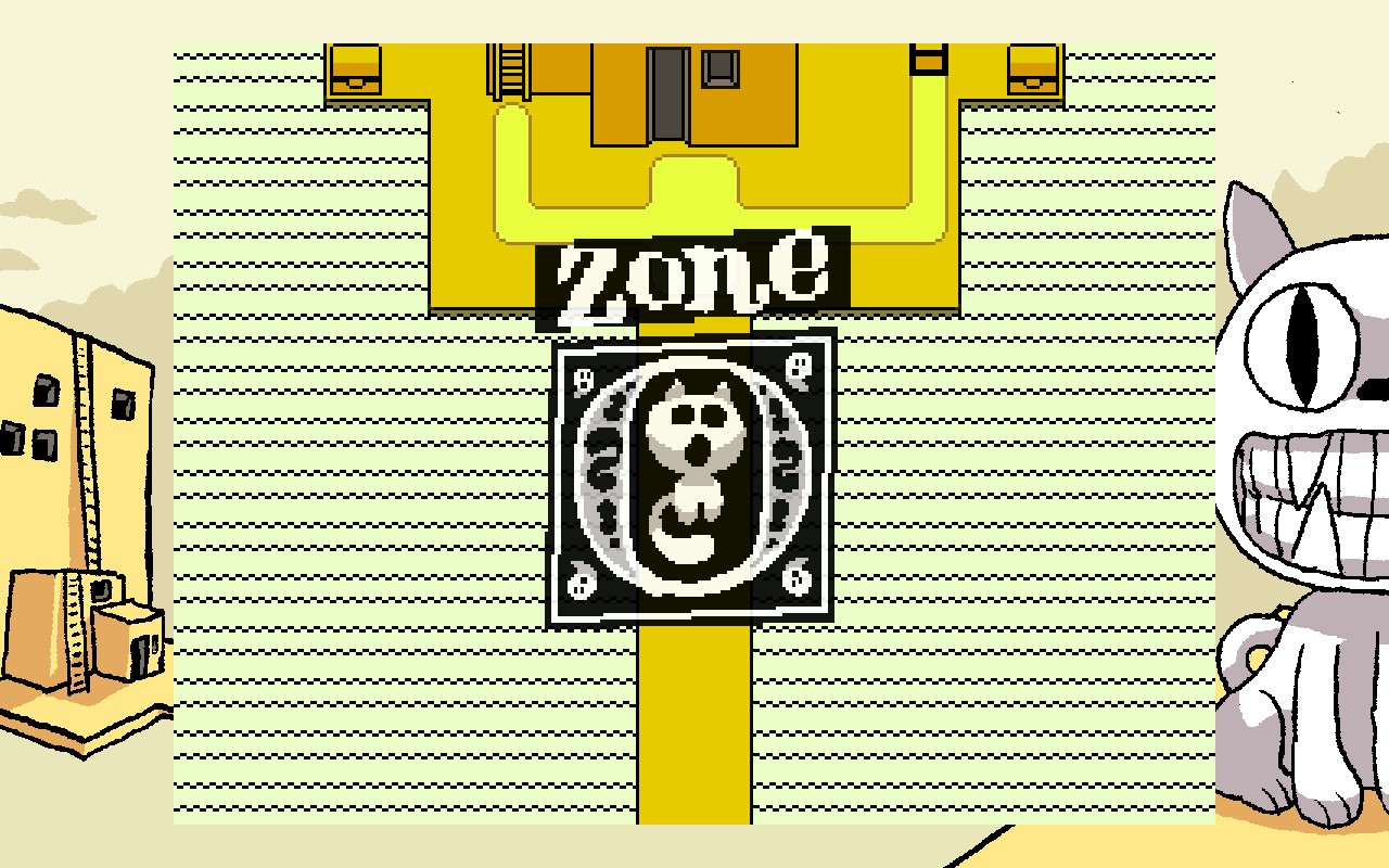 A yellow place with lots of water. In the middle is a logo saying "Zone 0".
