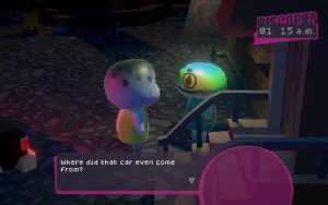 A seal is standing in front of a frog that's asking "Where did that car even come from?"