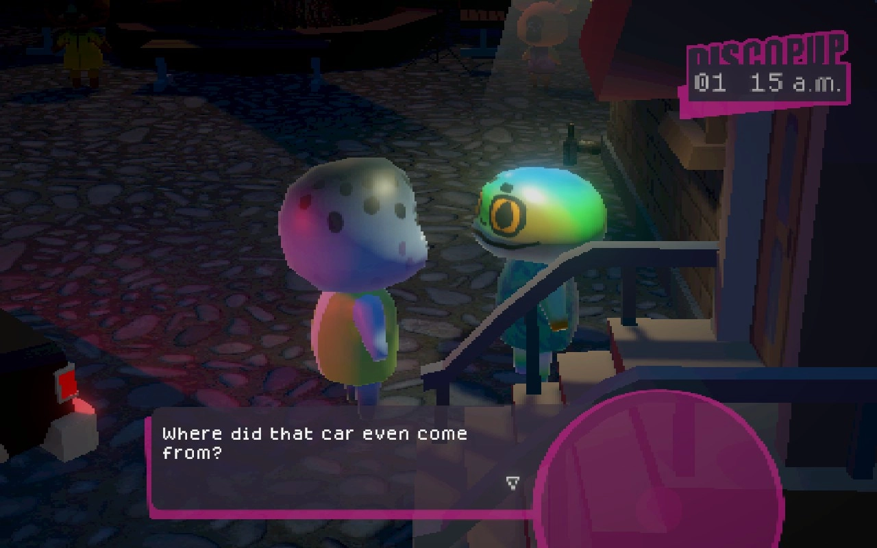 A seal is standing in front of a frog that's asking "Where did that car even come from?"