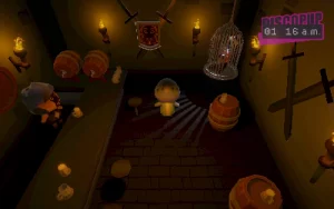 A seal is standing in a dim lit pub with a medieval decoration.