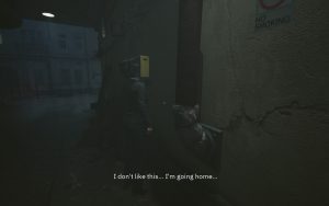 A person with a TV as it's head is muttering the words "I don't like this... I'm going home..."