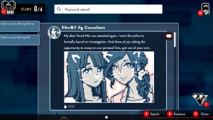 A social media post with a cutely edited picture of two friends. Eiko is posting about how her friend Mio was attacked.