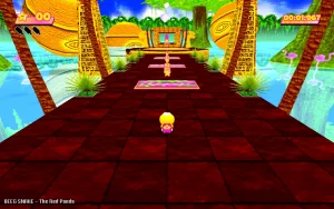 An egypt inspired level with speed panels on the ground. Duck mascot Toree is ready to run.