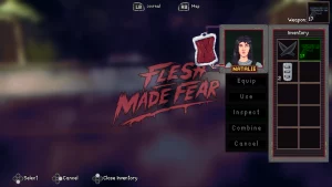 A menu showing Natalies health and inventory as well as actions like equip, use or combine. A gun with 17 bullets is equiped.