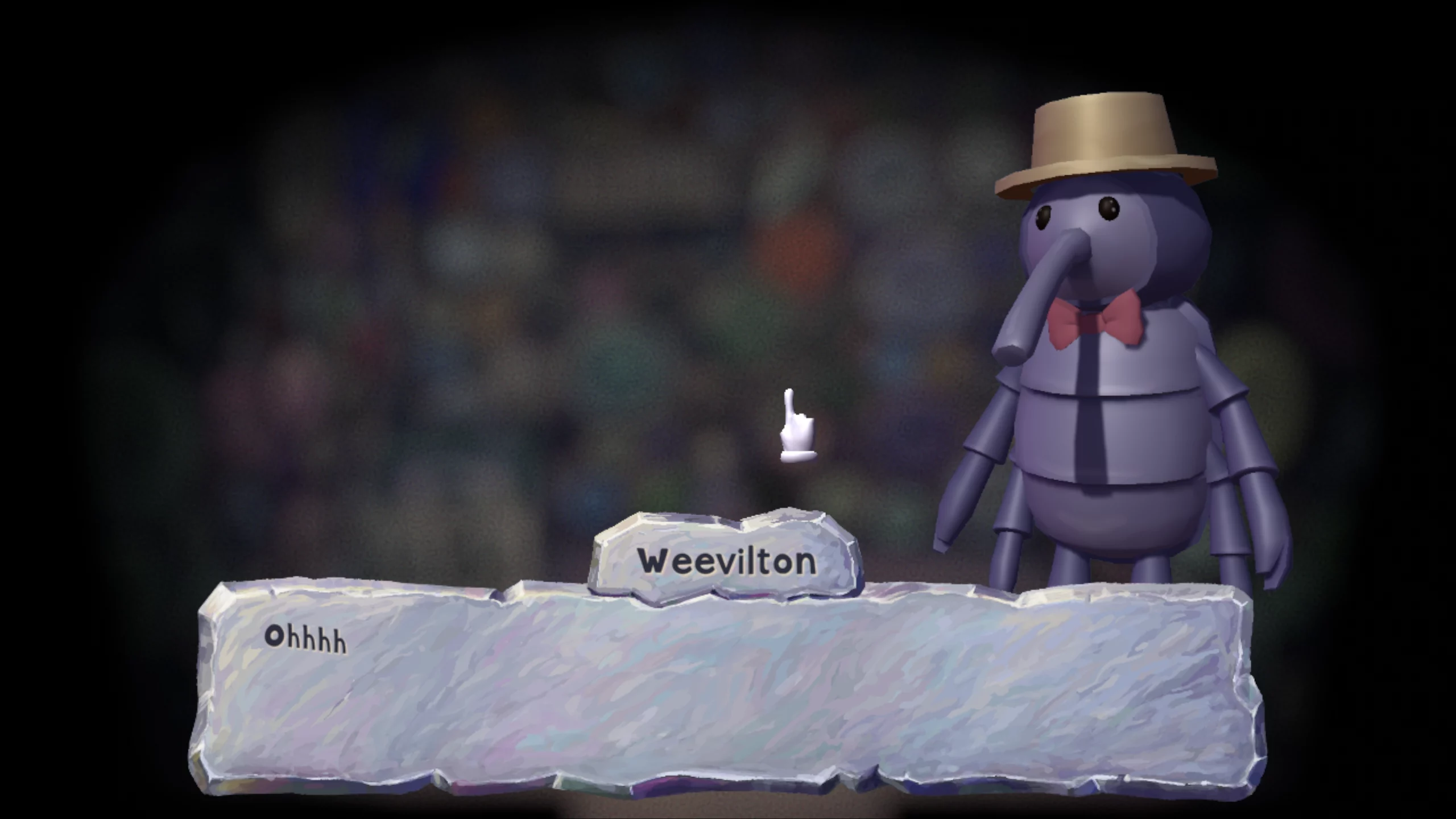 A bug character wih a hat is saying "Ohhh" in a dialog.