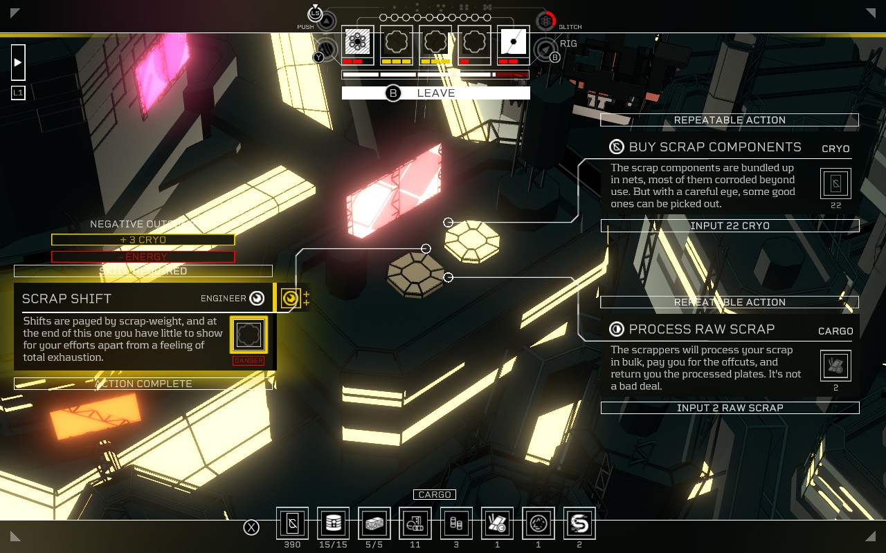 A view of possible actions in that specific area: Scrap shift, buy scrap components or process raw scrap.
