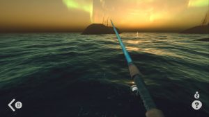 Fishing mini game with aurora borealis in the background. 