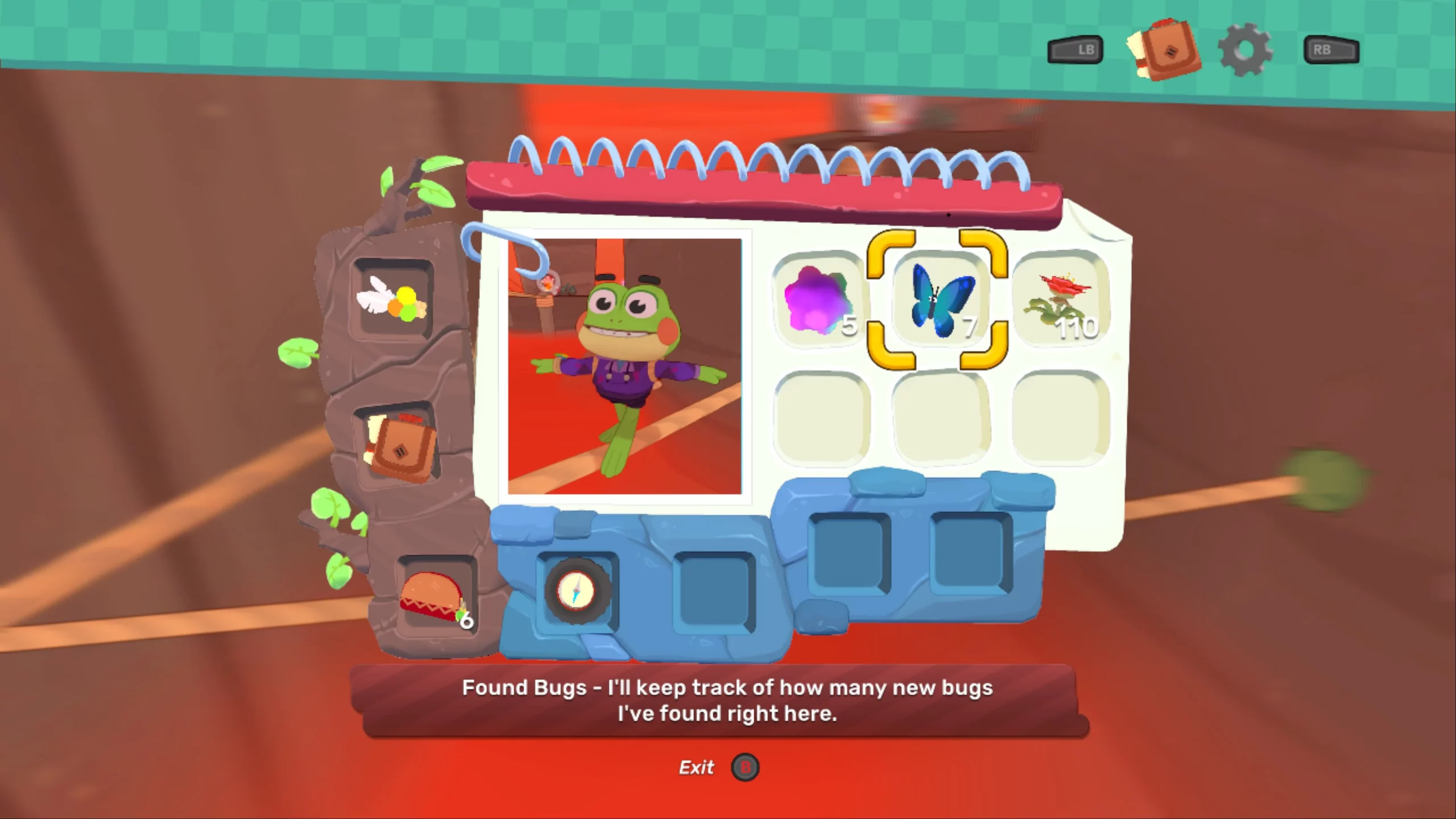 The menu showing the character and items in possession.