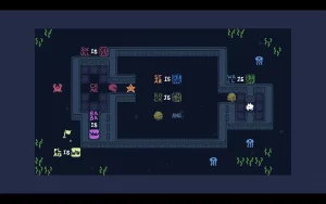 A level of the game with various objects like Baba, rock, star, crab, skull, wall and flag. 