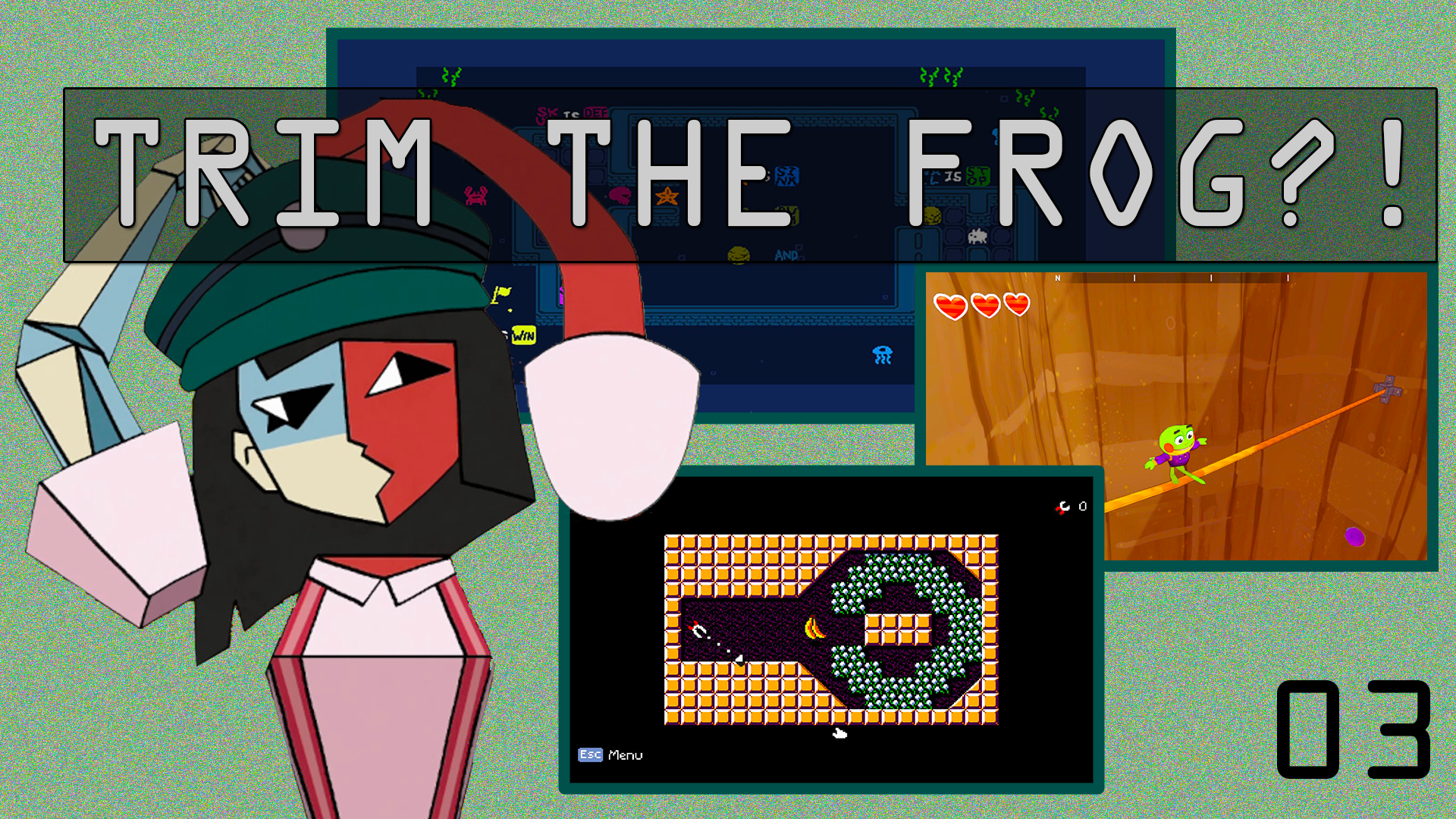 Edit with screenshots from ENA, Big Hops, Baba is you and Trimjob. A text says "Trim the Frog?!"