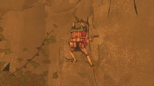 A woman climbing a montain.