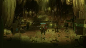 A woman standing in a cave full with honey bees.