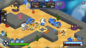 A tower defense like field with an octopus and several other critters.