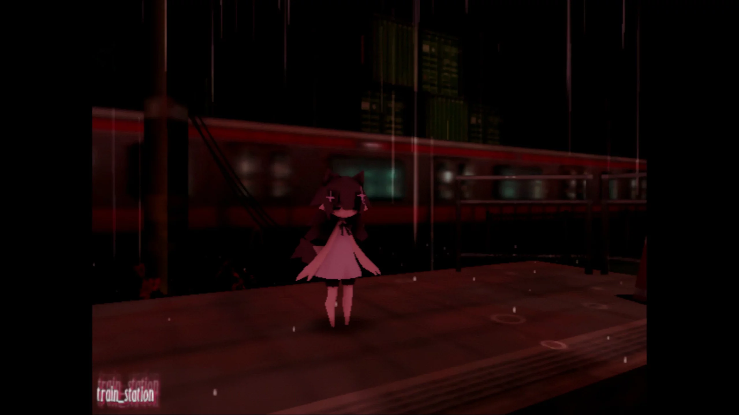 A girl standing in a dark train station.