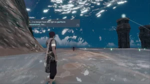 The protagonist looking at a spirit saying "I no longer have the right to perform ascensions. But..."