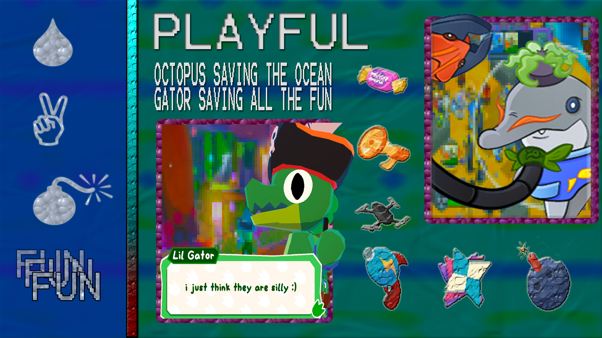 Collage of elements from Lil Gator Game and Operation Octo