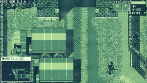 Enemy base with a soldier and two trucks. 