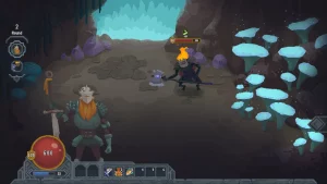 Combat screen showing the players character in the front and the enemy in the back. 
