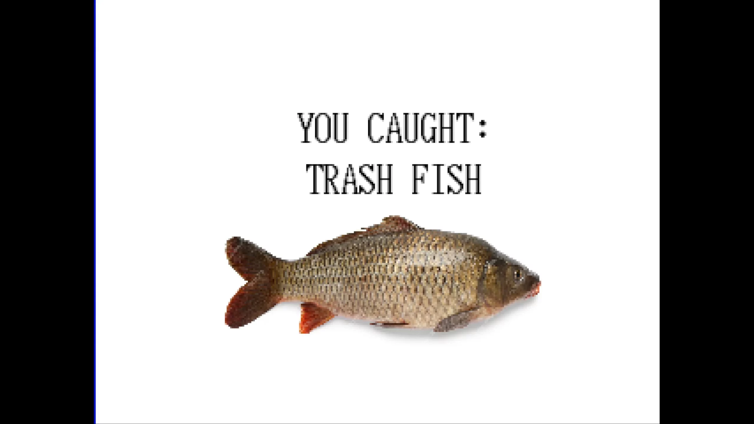 A picture of a fish with text saying: You caught Trash Fish