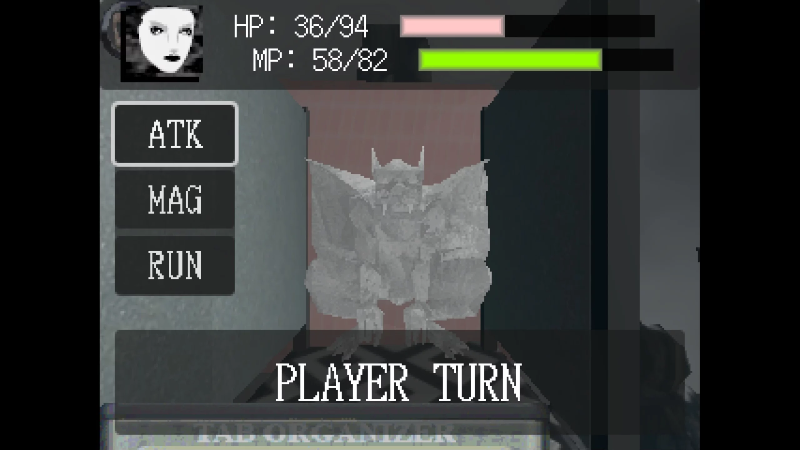 Combat screen showing the enemy (a gargoyle) and the players actions