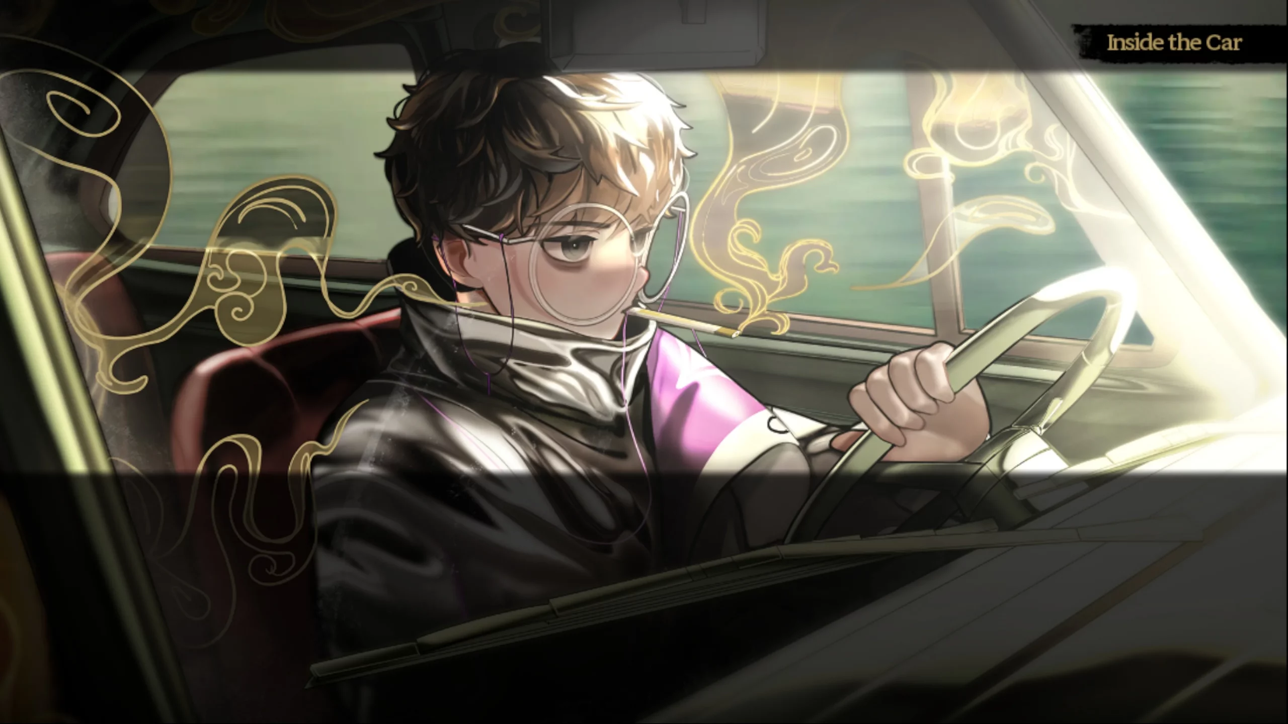 A stylish looking young man is smoking while driving the car. 