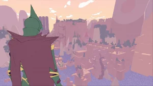 Backshot of the protagonist looking at a canyon.