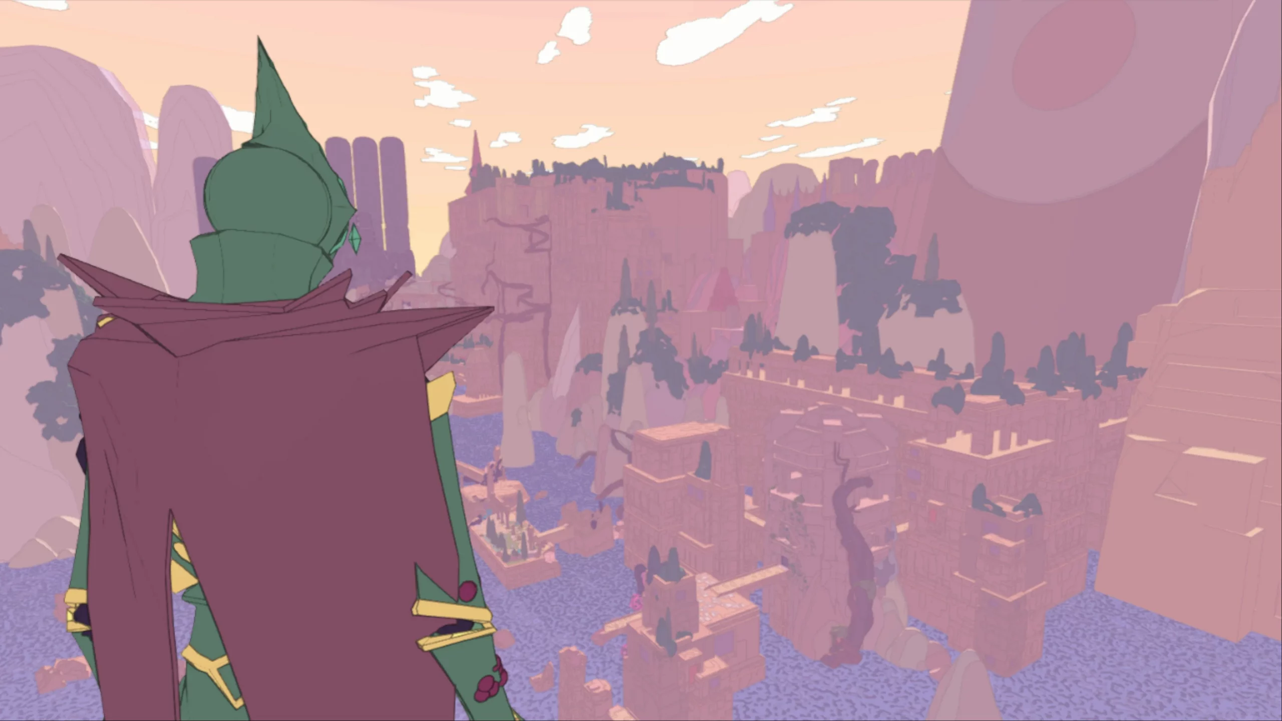 Backshot of the protagonist looking at a canyon.