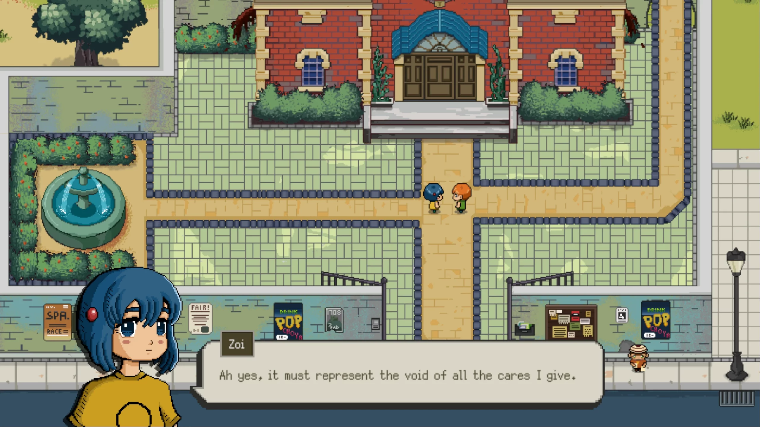 A girl is saying to her friend: "Ah yes, it must represent the void of all the cares I give."