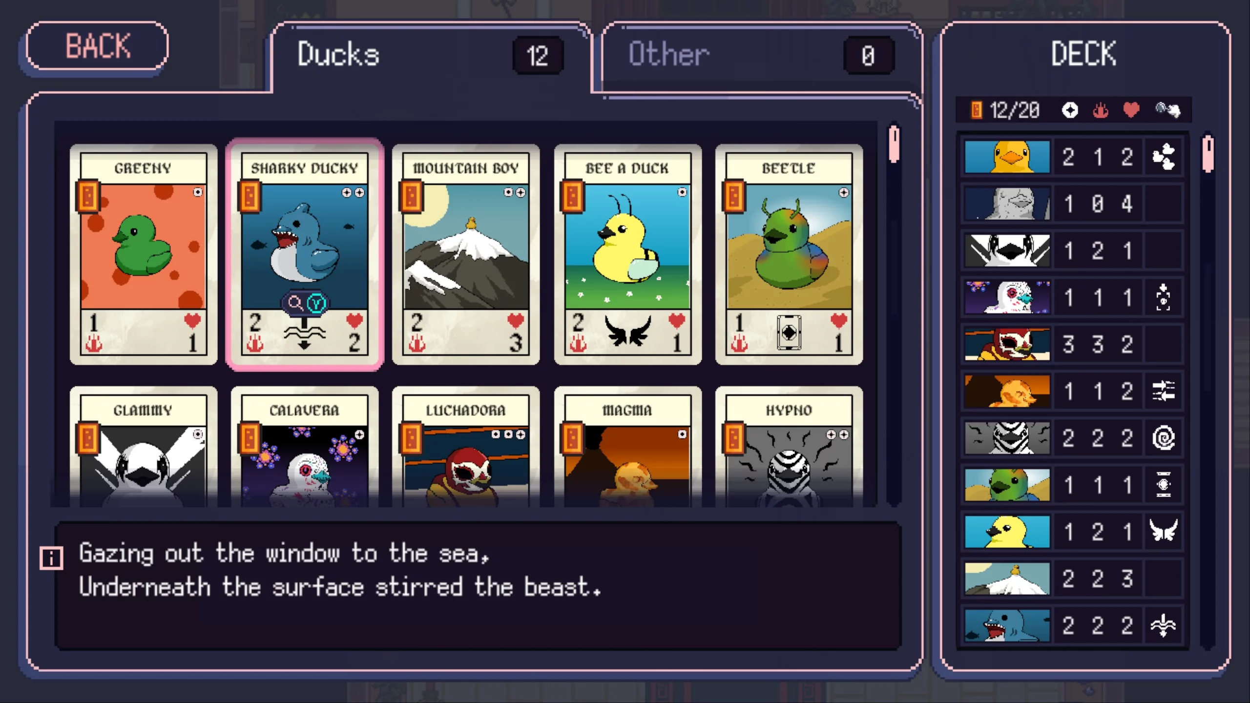 A deck collection of 12 cars with different motives, most of them being ducks. 