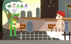 The combat screen. 3 frogs get placed on a grid.