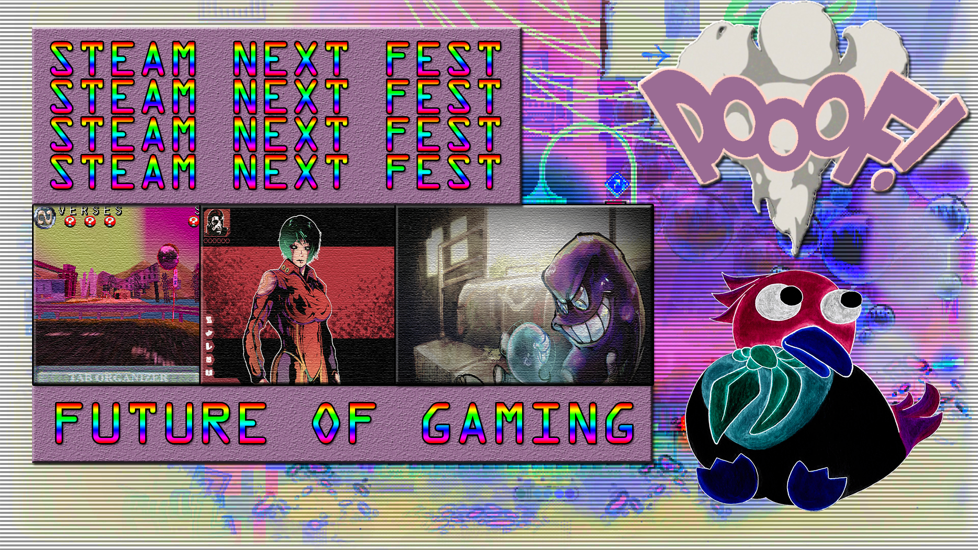 Collage for Steam Next Fest with screenshots from DownSouth, Celestial Return and Three Verses