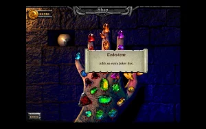 A hand with many gems. One says: "Lodestone - Adds an extra Joker slot."