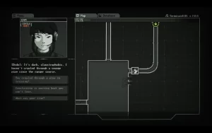 Dialogue options on the left side and a map on the right. 