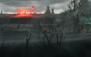 A man standing in front of a hotel.