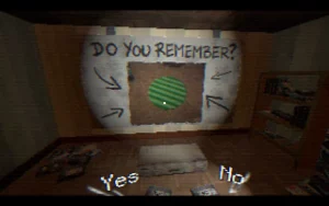 A projected image on the wall showing a picture and asking "Do you remember?"