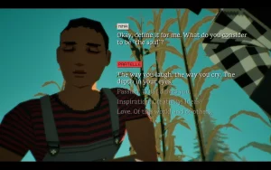 Dialogue between Nina and Pratelle about defining the soul. 4 dialogue options are available.